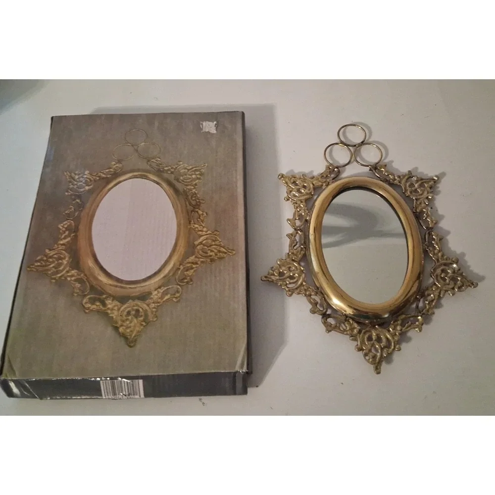 Vintage Brass Ornate Wall Mirror Rococo Baroque New in Box 9